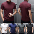 DE Herren Stehkragenshirt Kurzarm Lässige T-Shirt Slim Fit Unterhemd Oberteiler