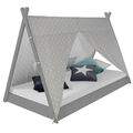 Hausbett Tipi 90x200 Kinderbett Grau Lattenrost Spielbett Bett Holz Homestyle4u