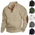 Herren Strickpullover Basic Pullover Knopf Stehkragen Sweater Sweatshirt Knopf