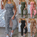 Damen Ärmellos Overall Trägerhose Jumpsuit Slim Latzhose Einteiler Cargohose DE