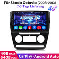 Autoradio Für Skoda Octavia 2008-2013 GPS Android12 Navi DAB DVD BT USB WIFI FM