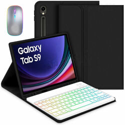 QWERTZ Beleuchtete Tastatur Maus Hülle für Samsung Galaxy Tab S9 FE S6 Lite A9+