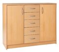 Kommode Sideboard Highboard Schrank Anrichte mit 2 Türen 5 Schubladen Buche