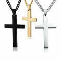 Halskette Anhänger Edelstahl Kreuz Silber Schwarz Gold Jesus Damen Herren DE