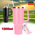 Thermobecher mit Strohhalm und Henkel, 1200ml 40oz Kaffeebecher To Go mit Deckel