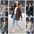 Damen Steppjacke mit Fellkapuze Jacke für Winter Halblang Winterjacke DSTREET