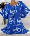 ITALY Shirt Tunika Bluse Top Oversize Baumwolle Kurzarm Leicht Blau XXL 48 50 52