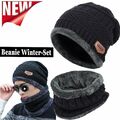 Beanie Wintermütze + Loop Schal Strickmütze Fellmütze Damen Herren 2 teilig warm