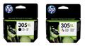 2 HP Druckerpatronen Tinte Nr. 305 XL BK / tri-color Multipack