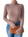 Damen Strickpullover Pullover Knit Rollkragen Sweatshirt Strick-Pulli Tailliert