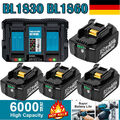 4x 18V 6000mAH Akku Für Makita BL1830 LXT BL1860B Led Anzeige + Doppelladegerät