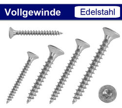 Spanplattenschrauben Vollgewinde Ø 3,0-6,0mm TORX Edelstahl V2A - Holzschrauben