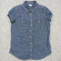 Levis Damen Jeans Shirt GRÖSSE S Blau Denim Top Perle Snap Western Bluse Klein