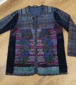 Skurrile Patchwork Jacke Mantel Boho Hippie Guatemaltekisch Blau Lila Passform ca. M/L