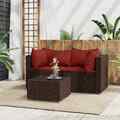 3-tlg. Garten-Lounge-Set mit Kissen Braun Poly Rattan