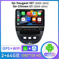 Für Peugeot 107 CitroenC1 Toyota Aygo Autoradio Android13 GPS NAV WIFI BT DAB FM