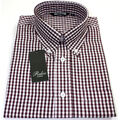 Relco Herren burgundweiß Gingham kurzärmeliges Shirt Knopfleiste Mod Skin Retro