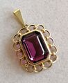 Gold Kette Anhänger Gelbgold 333 mit elegante groß Amethyst, Art Deco, Top 