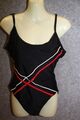 VINTAGE BADEANZUG SCHWIMMANZUG GRÖSSE 40 SCHWARZ MIT ROT & WEISS VON SUNFLAIR