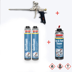 Bauschaum Set 2 x 750ml Pistolenschaum + 1 Reiniger + 1x Metall Schaumpistole