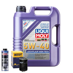 Motoröl 5W40 LIQUI MOLY Leichtlauf High Tech 5L+HENGST Ölfilter +Spülung