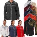 Herren Shirt Western langärmlig Cowboy Hemd Top für Fasching Karneval Mottoparty