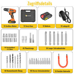 Akku Bohrschrauber Bohrmaschine 12V Akkuschrauber Set in Koffer Mit 2,0Ah Akkus