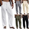 Herren Hose Casual Elastisch Komfort Locker M-3XL Strand Baumwollleinen