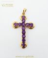 Amethyst Kreuz Anhänger Gold | 3,6 cm x 2,5 cm | 9 Kt. 375 Gelbgold