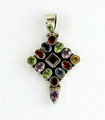 Edler Multi Edelstein Anhänger 925 Silber Schmuck Kreuz Peridot Amethyst Granat