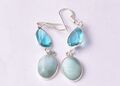 925 Sterlingsilber Larimar & Blau Topas Edelstein Handmade Ohrring Sie Fest Gift