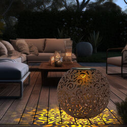 LED Solarkugel Stecklampe Deko Geflecht Gartenlampe Außen Hofleuchte rost H 54cm