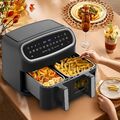 Heißluftfritteuse 2 Kammern Airfryer XXL 10L – 2600W, Airfryer 12 Kochfunktionen