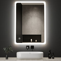 Spiegel mit Beleuchtung LED Badspiegel Badezimmerspiegel Touch Uhr Wandschalter