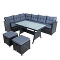 Polyrattan Sitzgruppe Essgruppe Gartenmöbel Set Lounge Gartengarnitur Schwarz