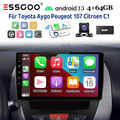 4+64G Android13 DAB Autoradio GPS KAM SWC Für Toyota Aygo Citroen C1 Peugeot 107