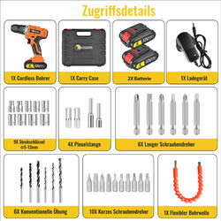 21V Akkuschrauber Bohrschrauber Akkubohrer Bohrmaschine + Akkus +Koffer +36PCS