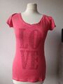 Poolgirl Damen T-Shirt Kurzarm Rot Mit Strasssteinchen LOVE Größe XS / 34