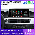 12.3" Android 14 Autoradio CarPlay 128GB GPS Navi 4G LTE Für BMW 5er E60 E61 CIC