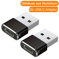 2x USB Adapter Stecker ALU USB-C Ladeadapter Konverter USB A auf USB C Buchse SW