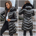 Damen Steppjacke mit Fellkapuze für Winter Halblang Winterjacke DSTREET S M L