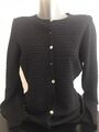 Merinowolle Viskose Strickjacke Cardigan Langarm Rundhals - Gr 44 Schwarz