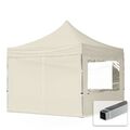 3x3m Faltpavillon Faltzelt Zelt Alu 32mm, Seitenteile mit Panoramafenster, creme