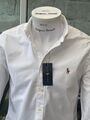 Ralph Lauren Poloshirt Langarm WEISS Slim Fit Oxford Baumwolle - 100% Baumwolle