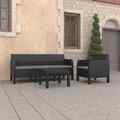 vidaXL 3-tlg. Garten-Lounge-Set mit Kissen PP Rattan Anthrazit ASS