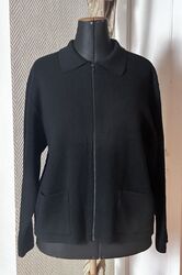 Tolle Strick-Jacke mit Reißverschluss und Kragen ca. Gr.48 Schwarz Merinowolle