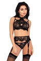 Sexy Dessous Set Schwarz BH, Strapsgürtel und String aus Spitze Gr. S/M, L/XL