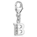 MATERIA 925 Silber Charms Anhänger Buchstabe B Zirkonia für Charms Armband Kette