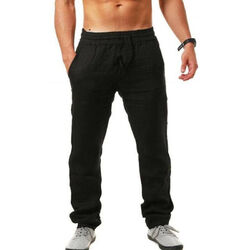 Herren Kordelzug Lose Fitness Jogginghosen Sommer Leinenhose Freizeit Stoffhose