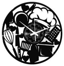 Vinyl Wanduhr - Küchengeräte Geschenk Chefkoch Kochen - Haus Dekor Geschenk 